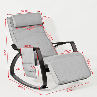 SoBuy FST20-HG, Rocking Chair Relax Lounge Chair with Cushion Recliner with Headrest, Adjustable Footrest and Removable Side Bag Grey