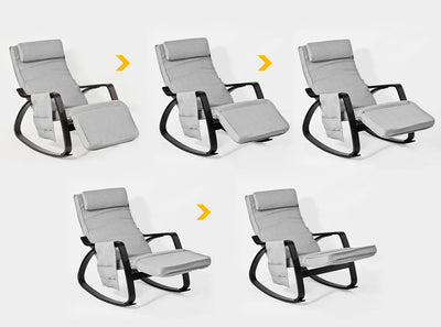 SoBuy FST20-HG, Rocking Chair Relax Lounge Chair with Cushion Recliner with Headrest, Adjustable Footrest and Removable Side Bag Grey