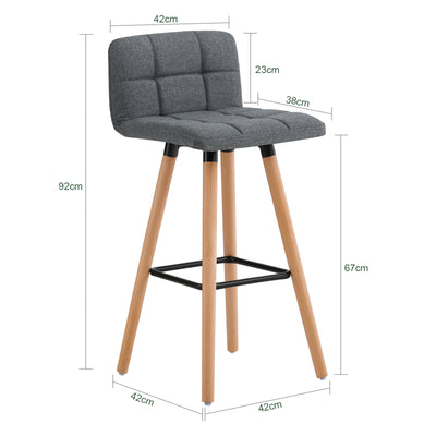 SoBuy FST50-DGx2, Set of 2 Kitchen Barstool, Bar Stool with Fabric Padded Seat, Grey