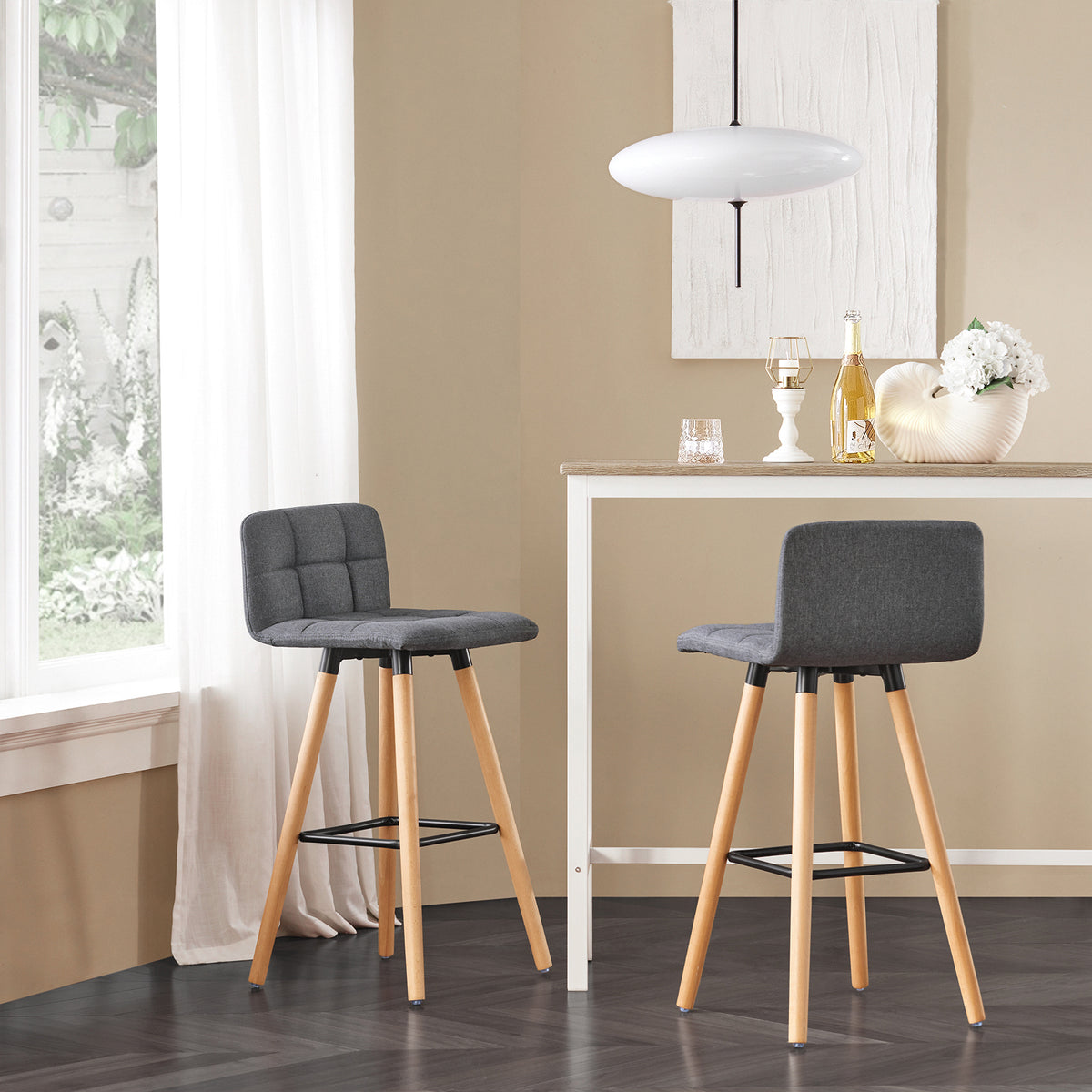 SoBuy FST50-DGx2, Set of 2 Kitchen Barstool, Bar Stool with Fabric Padded Seat, Grey