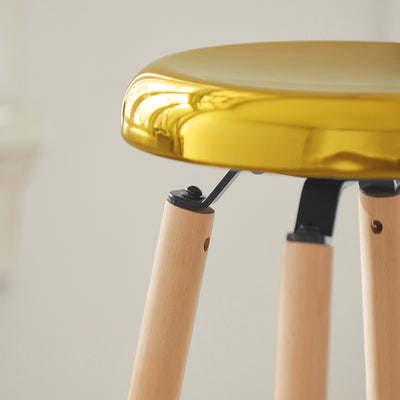 SoBuy FST89-G, Kitchen Breakfast Barstool Bar Stool with Metal Seat & Beech Wood Legs, Gold