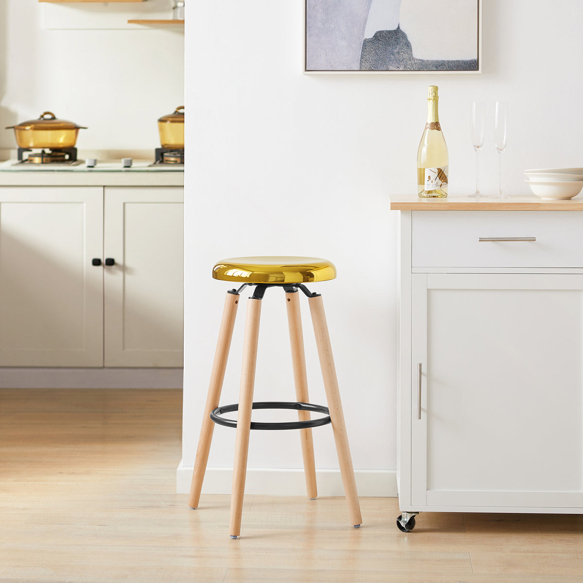SoBuy FST89-G, Kitchen Breakfast Barstool Bar Stool with Metal Seat & Beech Wood Legs, Gold