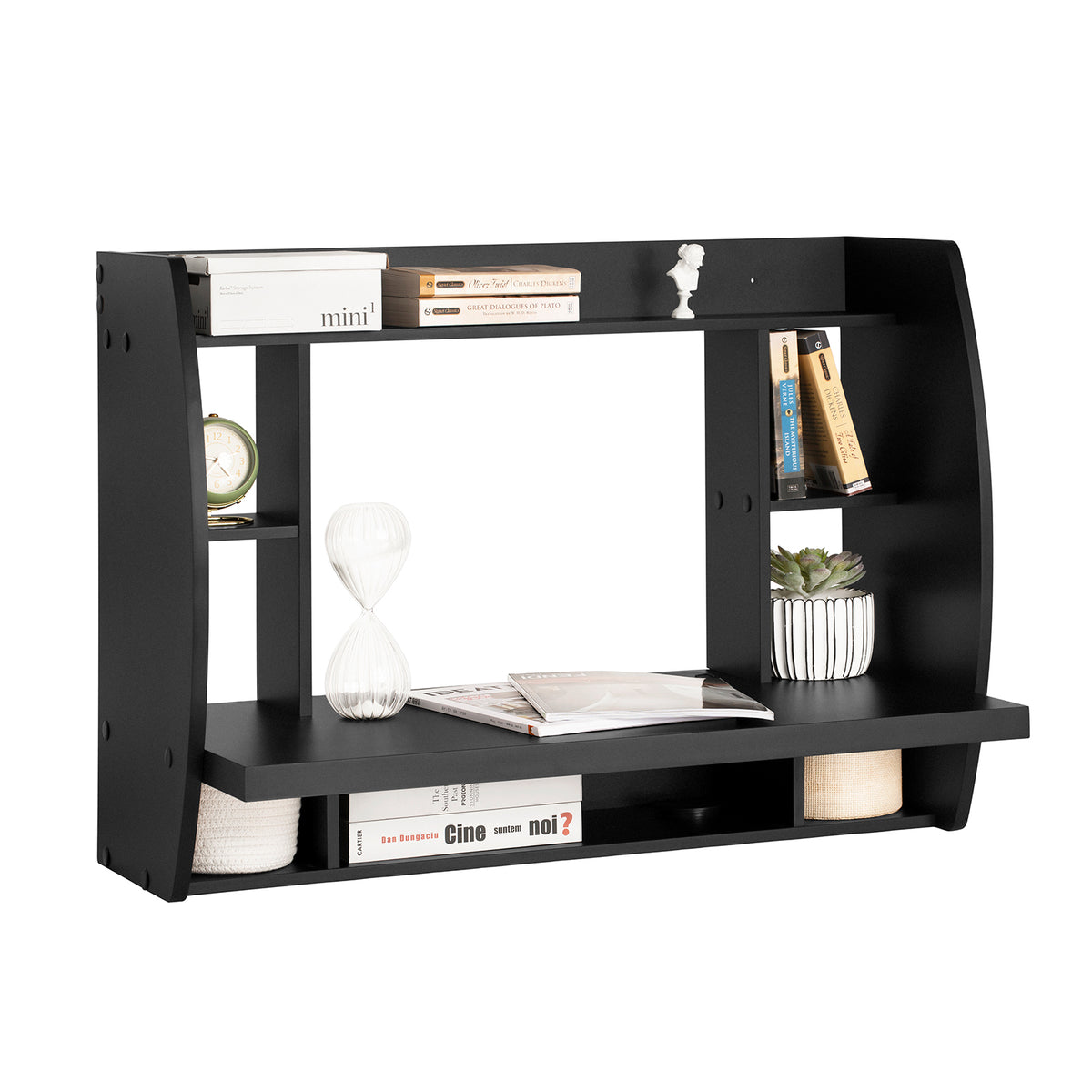 SoBuy FWT18-SCH, Wall-mounted Table Desk with Storage Shelves and Drawers, Black