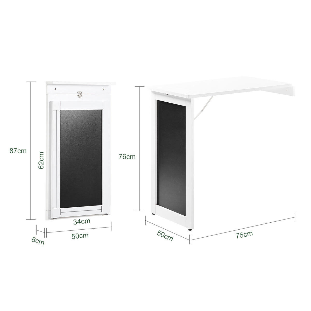 SoBuy FWT20-W, Folding Wall-mounted Drop-leaf Table, Dining Table Desk with Blackboard, White