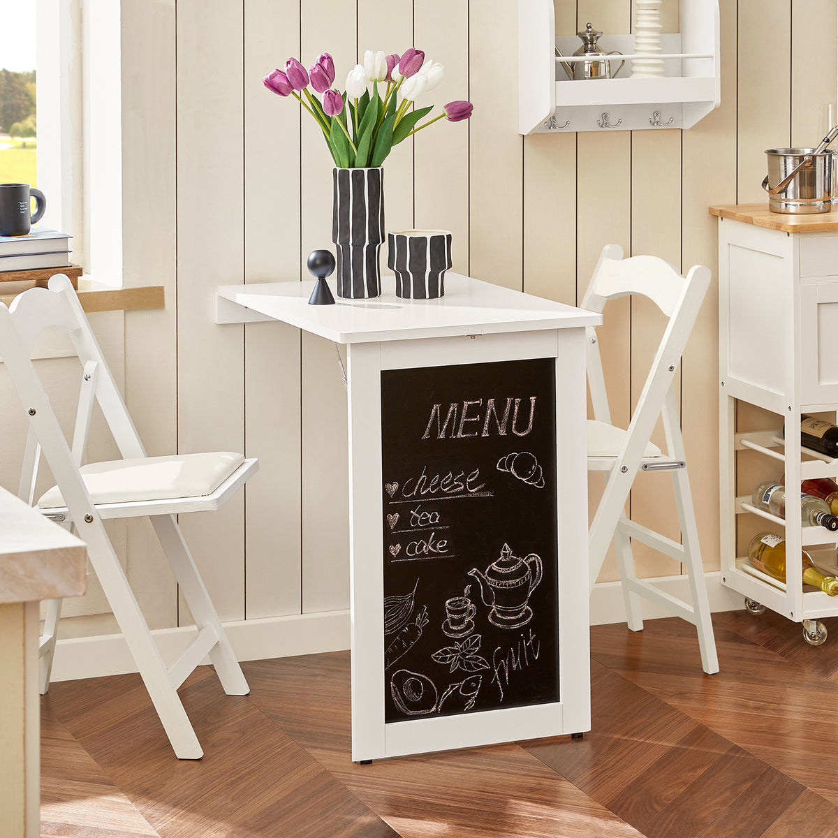 SoBuy FWT20-W, Folding Wall-mounted Drop-leaf Table, Dining Table Desk with Blackboard, White