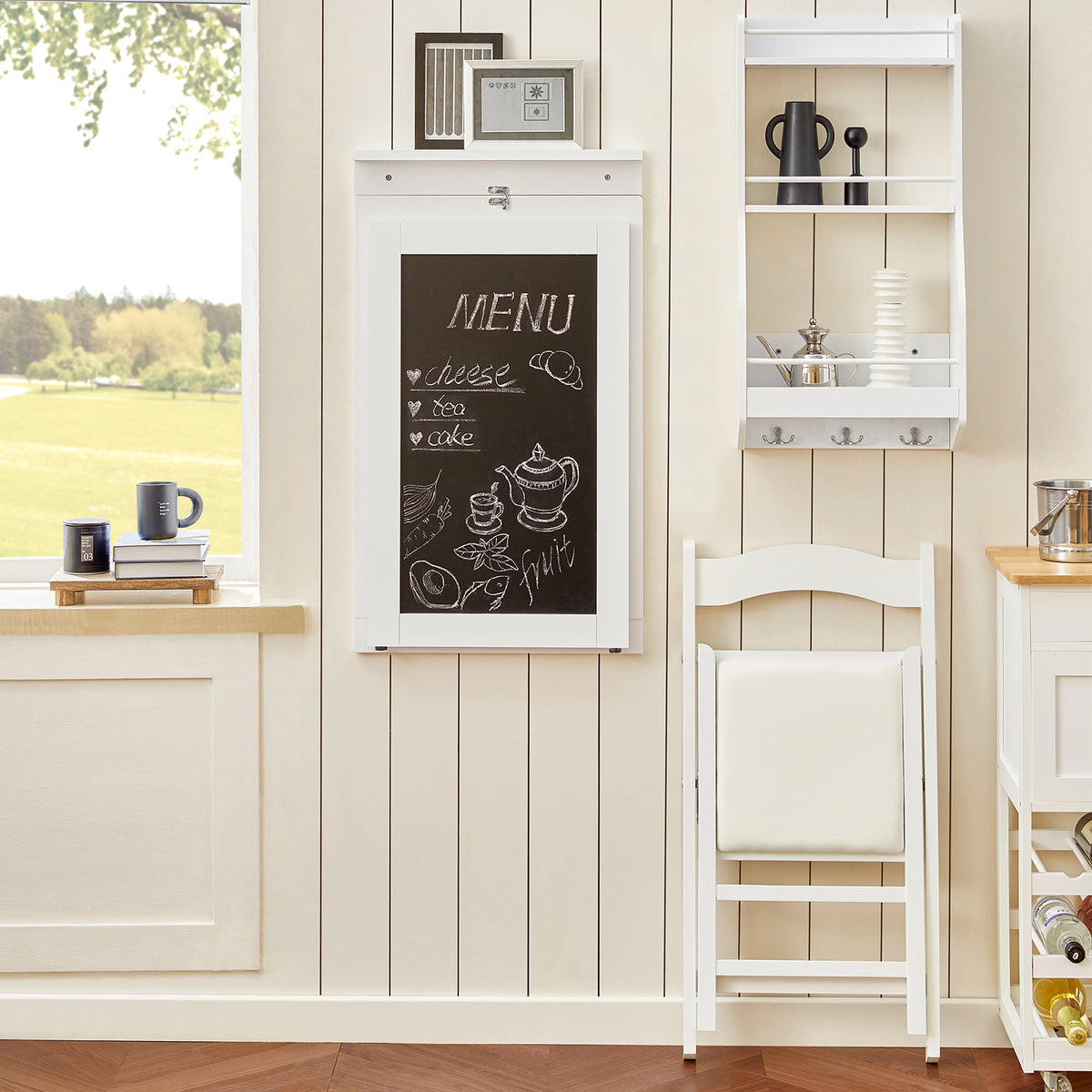 SoBuy FWT20-W, Folding Wall-mounted Drop-leaf Table, Dining Table Desk with Blackboard, White