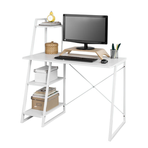 SoBuy FWT29-W, Home Office Table Computer Desk with 3 Tiers Side Storage Shelves