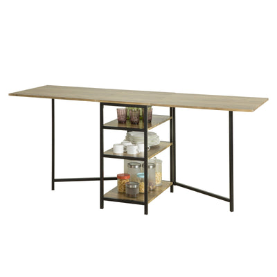 SoBuy FWT62-N, Folding Dining Table with 3 Shelves, Kitchen Dining Room Table, Wood
