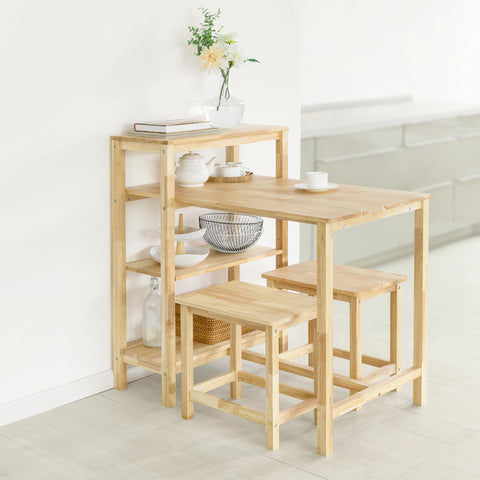 SoBuy FWT69-N, Rubber Wood Dining Table Kitchen Table with 4 Storage Shelves
