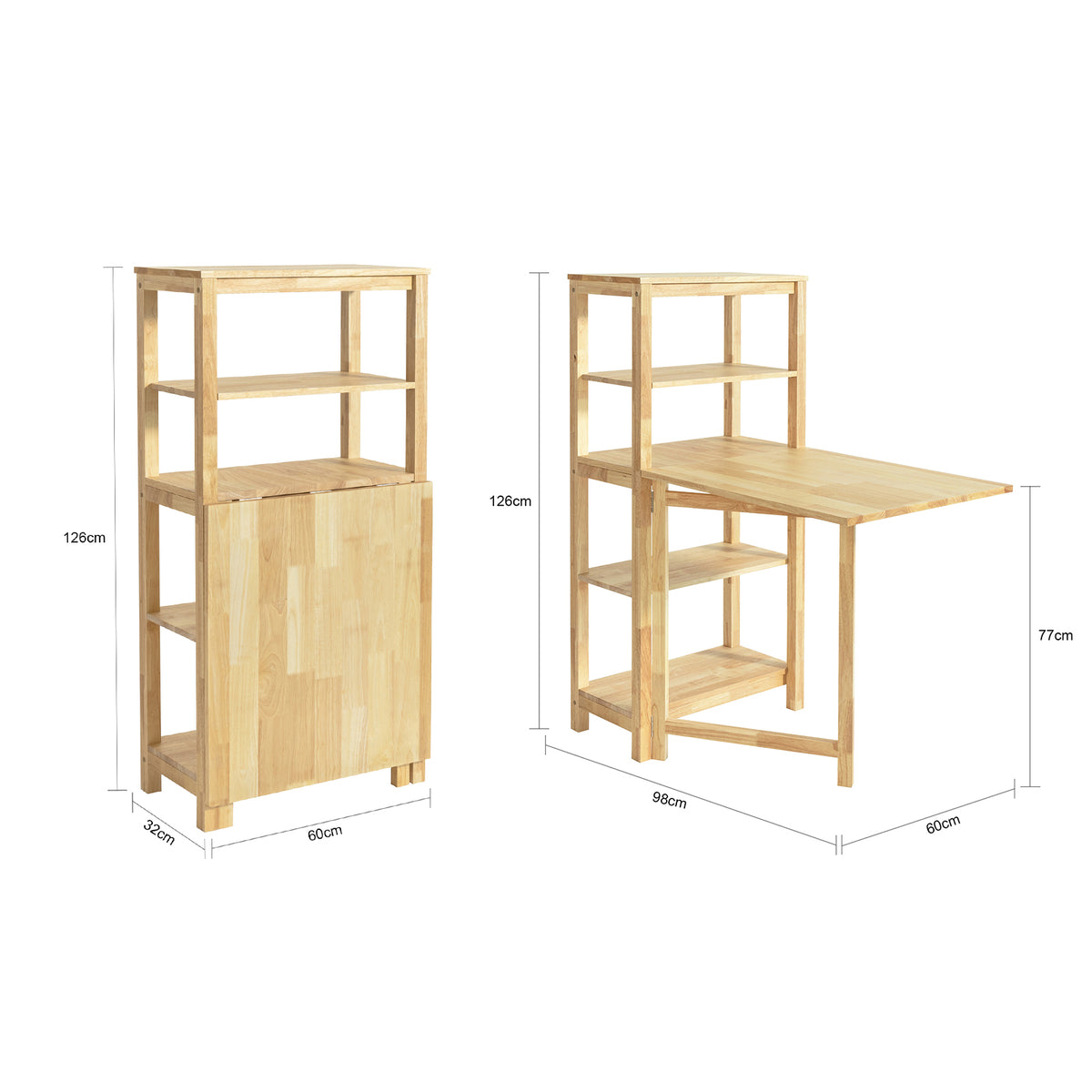 SoBuy FWT70-N, Folding Rubber Wood Dining Table Kitchen Table with 5 Storage Shelves, Wood