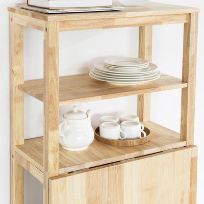 SoBuy FWT70-N, Folding Rubber Wood Dining Table Kitchen Table with 5 Storage Shelves, Wood