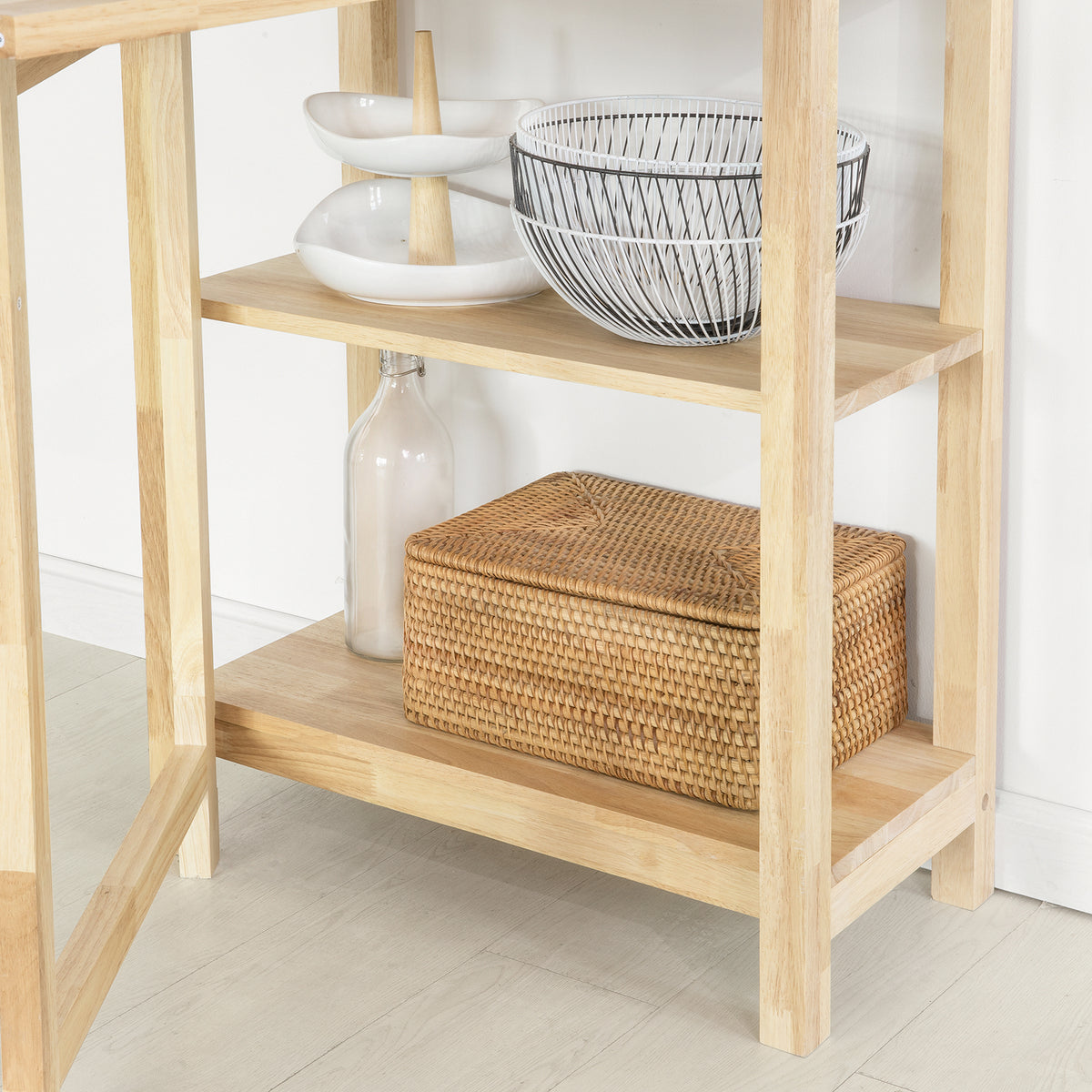 SoBuy FWT70-N, Folding Rubber Wood Dining Table Kitchen Table with 5 Storage Shelves, Wood