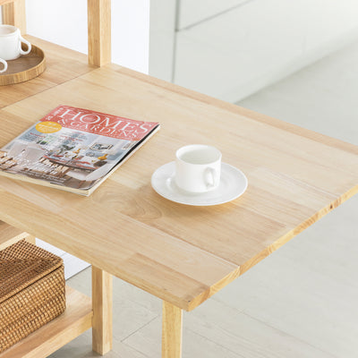 SoBuy FWT70-N, Folding Rubber Wood Dining Table Kitchen Table with 5 Storage Shelves, Wood