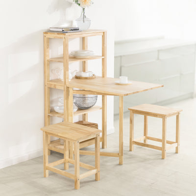 SoBuy FWT70-N, Folding Rubber Wood Dining Table Kitchen Table with 5 Storage Shelves, Wood