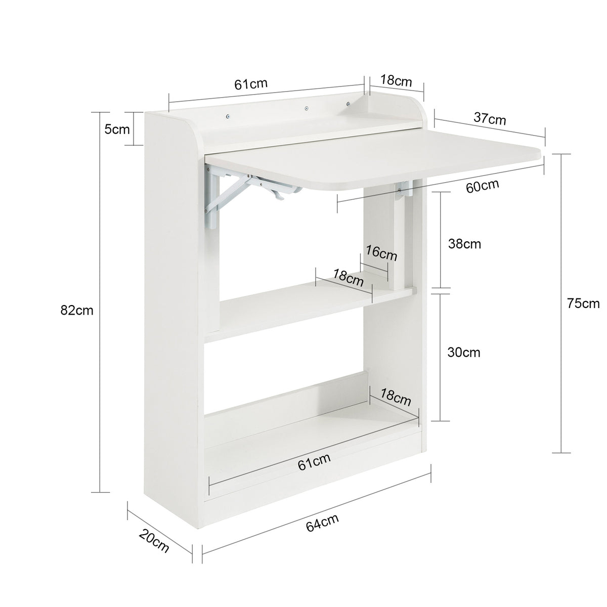 SoBuy FWT92-W,  Computer Desk Home Office Desk Folding Table with 3 Shelves Study Table White W64 x D58 x H82cm