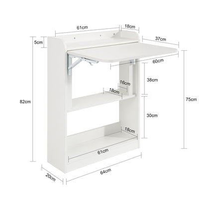 SoBuy FWT92-W,  Computer Desk Home Office Desk Folding Table with 3 Shelves Study Table White W64 x D58 x H82cm
