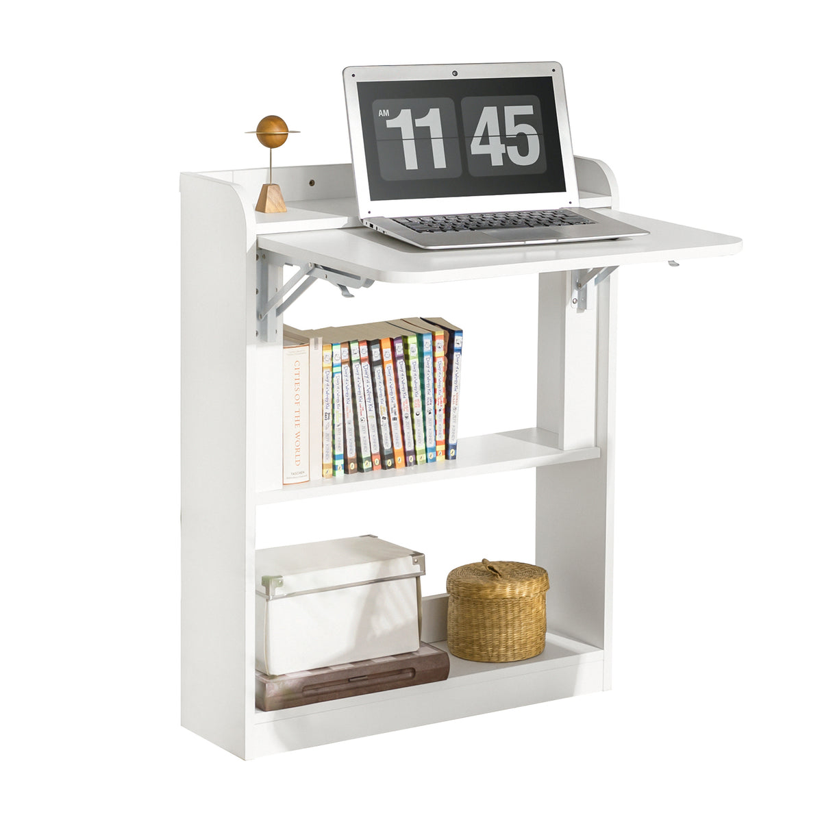 SoBuy FWT92-W,  Computer Desk Home Office Desk Folding Table with 3 Shelves Study Table White W64 x D58 x H82cm