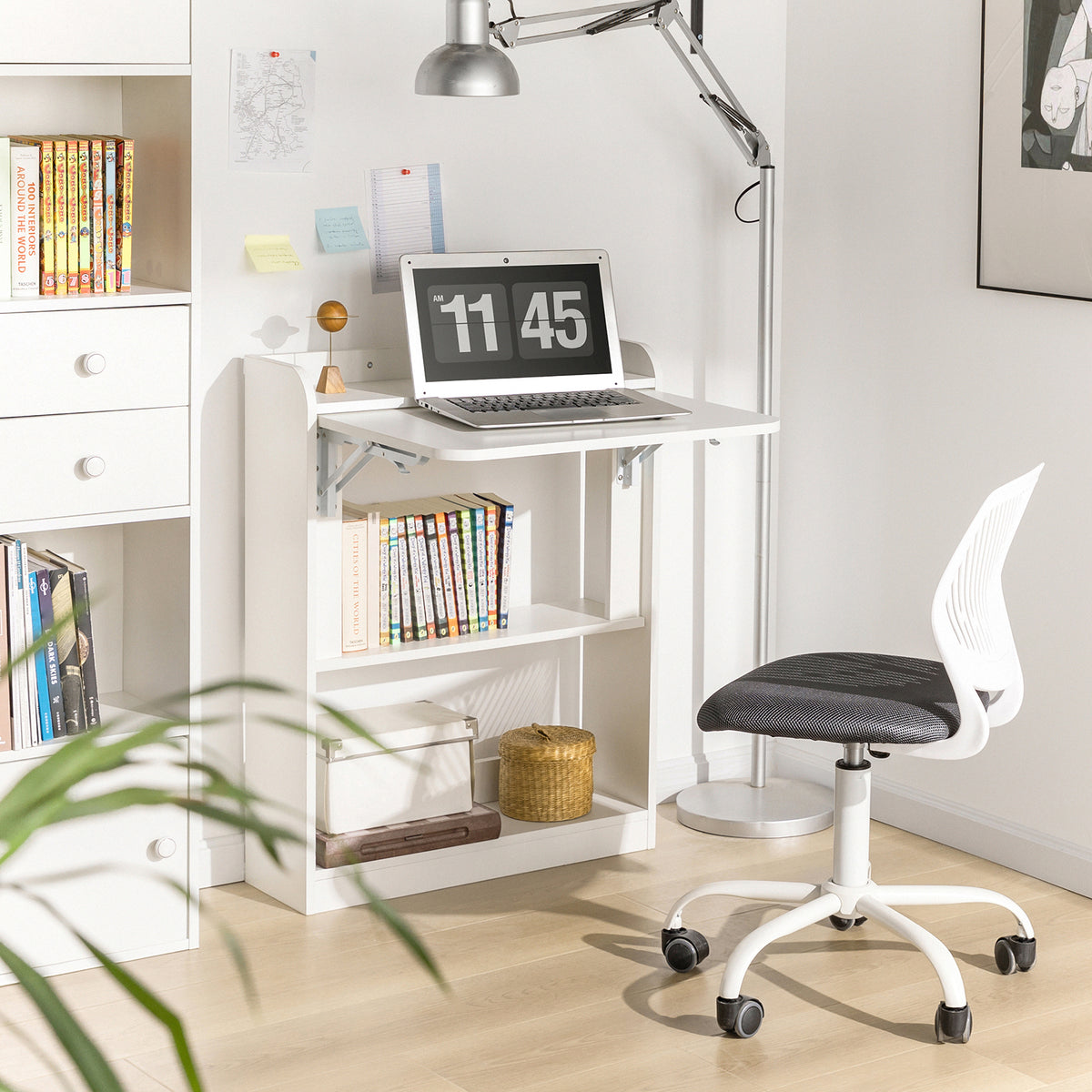 SoBuy FWT92-W,  Computer Desk Home Office Desk Folding Table with 3 Shelves Study Table White W64 x D58 x H82cm