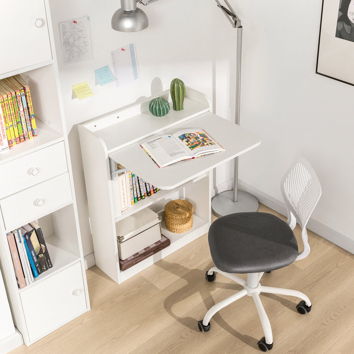 SoBuy FWT92-W,  Computer Desk Home Office Desk Folding Table with 3 Shelves Study Table White W64 x D58 x H82cm