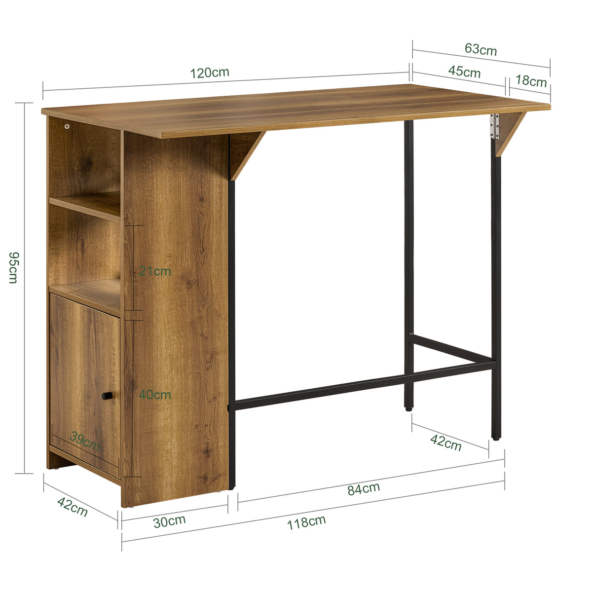 SoBuy FWT98-PF, Kitchen Breakfast Bar Table Dining Table with Extendable Table Top and Shelves, Brown