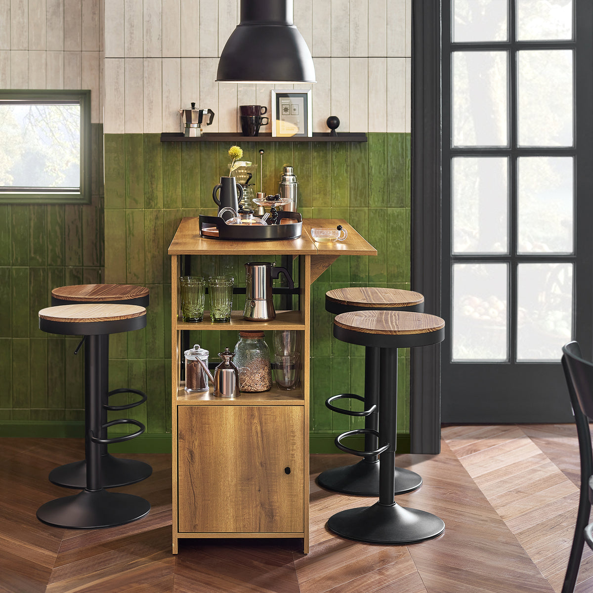 SoBuy FWT98-PF, Kitchen Breakfast Bar Table Dining Table with Extendable Table Top and Shelves, Brown