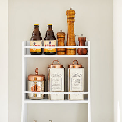 SoBuy KCR12-W, Kitchen Wall Shelf Spice Rack Wall Mounted Shelf Rack with 3 Shelves and 3 Hooks White W38 x D17 x H75cm