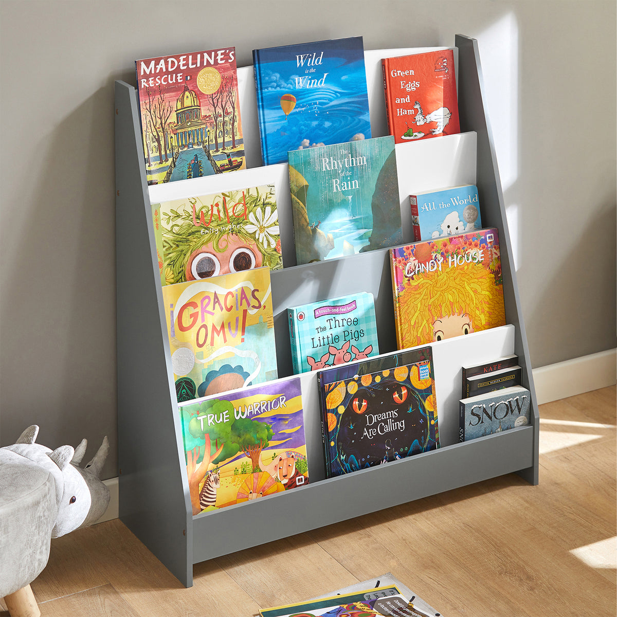 SoBuy KMB32-HG, Children Kids Bookcase Storage Shelf Rack Organizer Holder, Grey