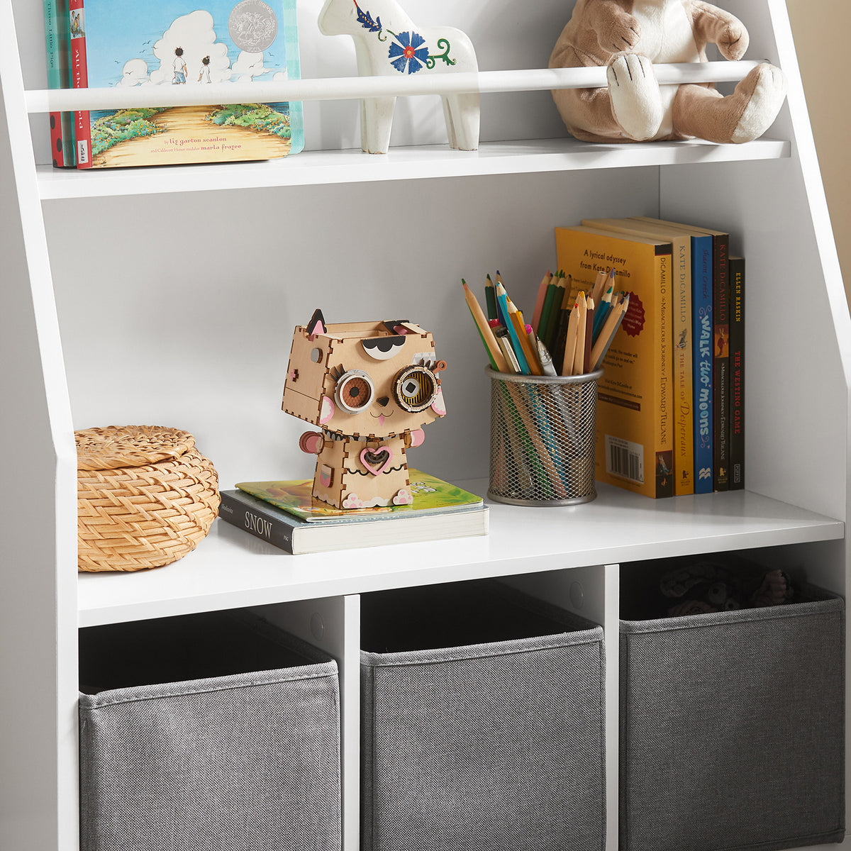 SoBuy KMB34-W, Children Bookcase Toy Shelf Storage Display Shelf Rack Organizer, White