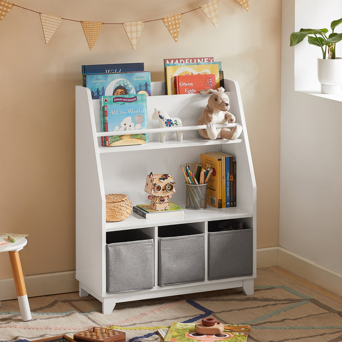 SoBuy KMB34-W, Children Bookcase Toy Shelf Storage Display Shelf Rack Organizer, White