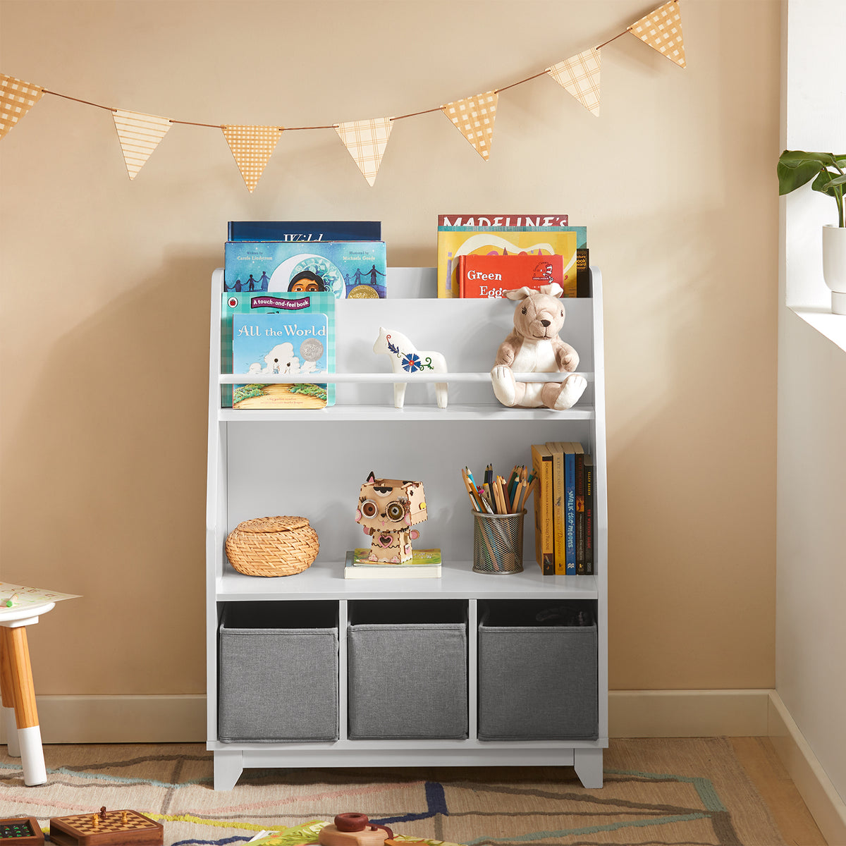 SoBuy KMB34-W, Children Bookcase Toy Shelf Storage Display Shelf Rack Organizer, White