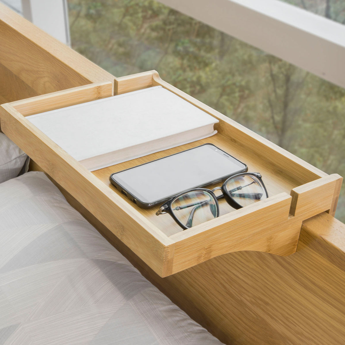 SoBuy NKD01-N, Bamboo Bedside Shelf Clip-on Hanging Shelf Table Tray, Wood
