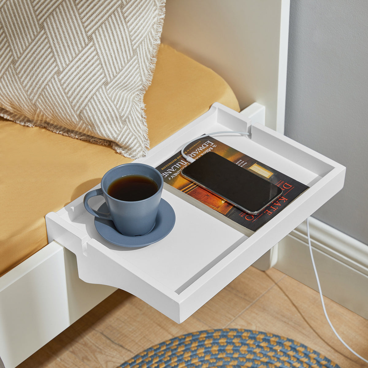 SoBuy NKD01-W, Bedside Shelf Clip-on Hanging Shelf Table Tray, White