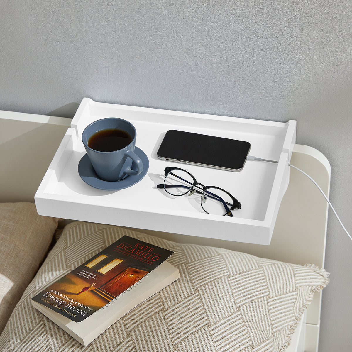 SoBuy NKD01-W, Bedside Shelf Clip-on Hanging Shelf Table Tray, White