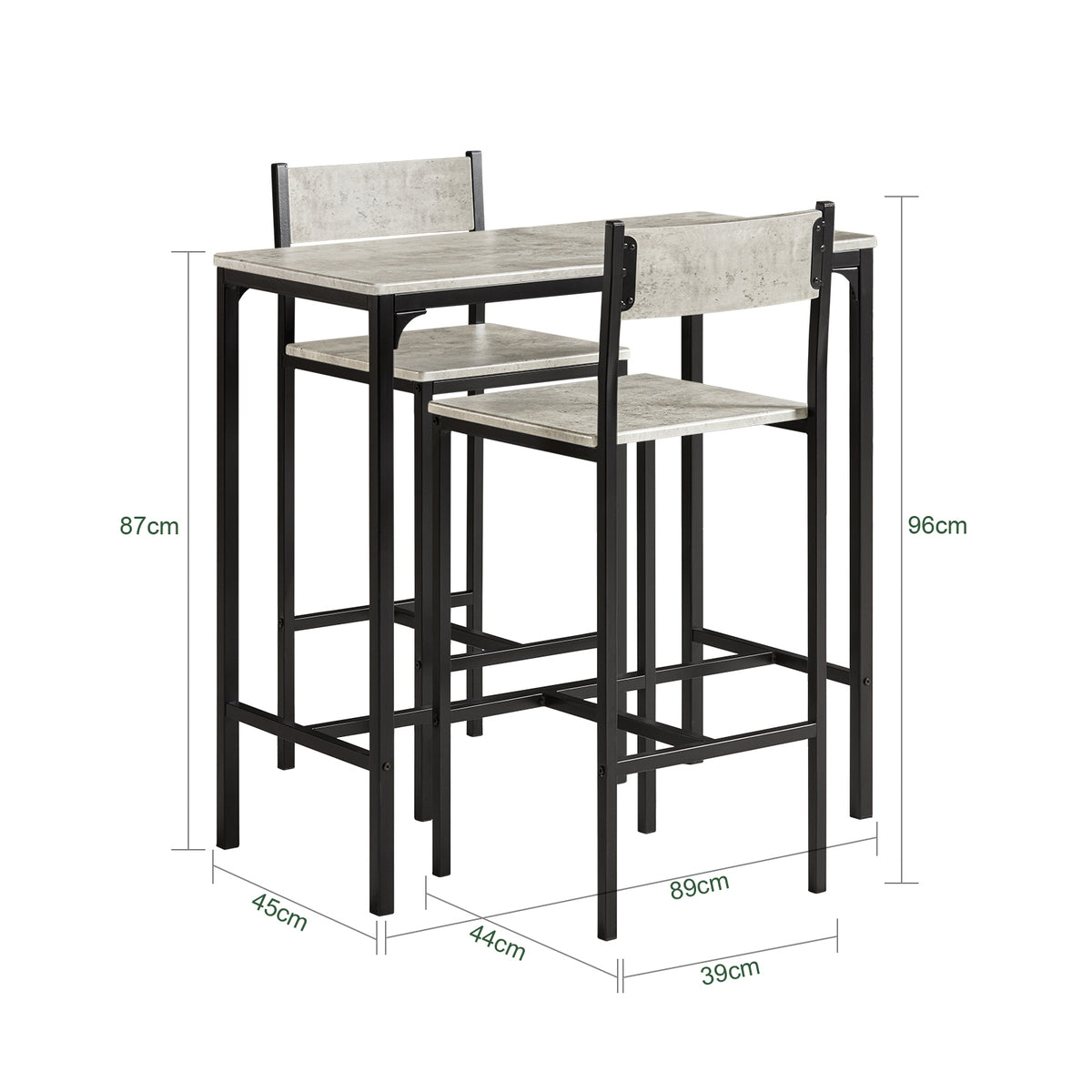 SoBuy OGT03-HG, Bar Set-1 Bar Table and 2 Stools, 3 Pieces Home Kitchen Breakfast Bar Set Furniture Dining Set, Grey