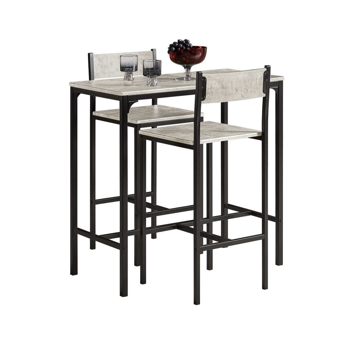SoBuy OGT03-HG, Bar Set-1 Bar Table and 2 Stools, 3 Pieces Home Kitchen Breakfast Bar Set Furniture Dining Set, Grey