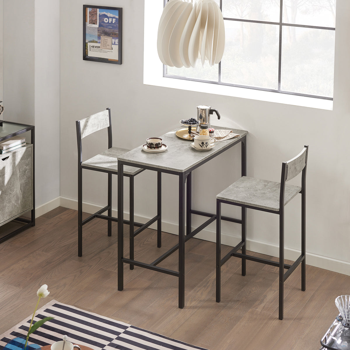 SoBuy OGT03-HG, Bar Set-1 Bar Table and 2 Stools, 3 Pieces Home Kitchen Breakfast Bar Set Furniture Dining Set, Grey