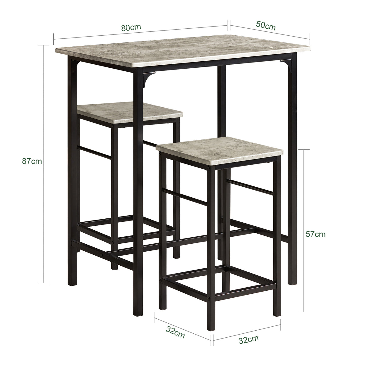 SoBuy OGT10-HG, Bar Set-1 Bar Table and 2 Stools, Home Kitchen Breakfast Bar Set Furniture Dining Set, Grey