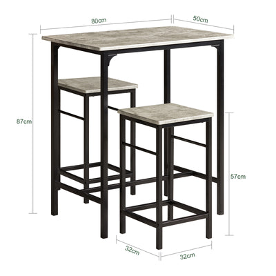 SoBuy OGT10-HG, Bar Set-1 Bar Table and 2 Stools, Home Kitchen Breakfast Bar Set Furniture Dining Set, Grey