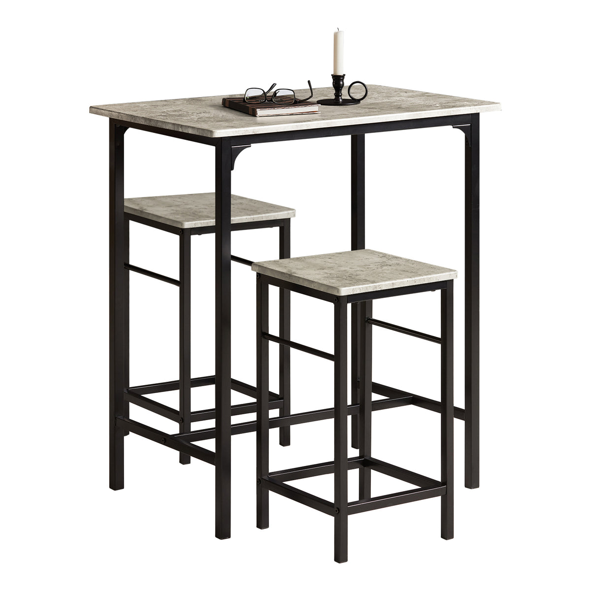 SoBuy OGT10-HG, Bar Set-1 Bar Table and 2 Stools, Home Kitchen Breakfast Bar Set Furniture Dining Set, Grey