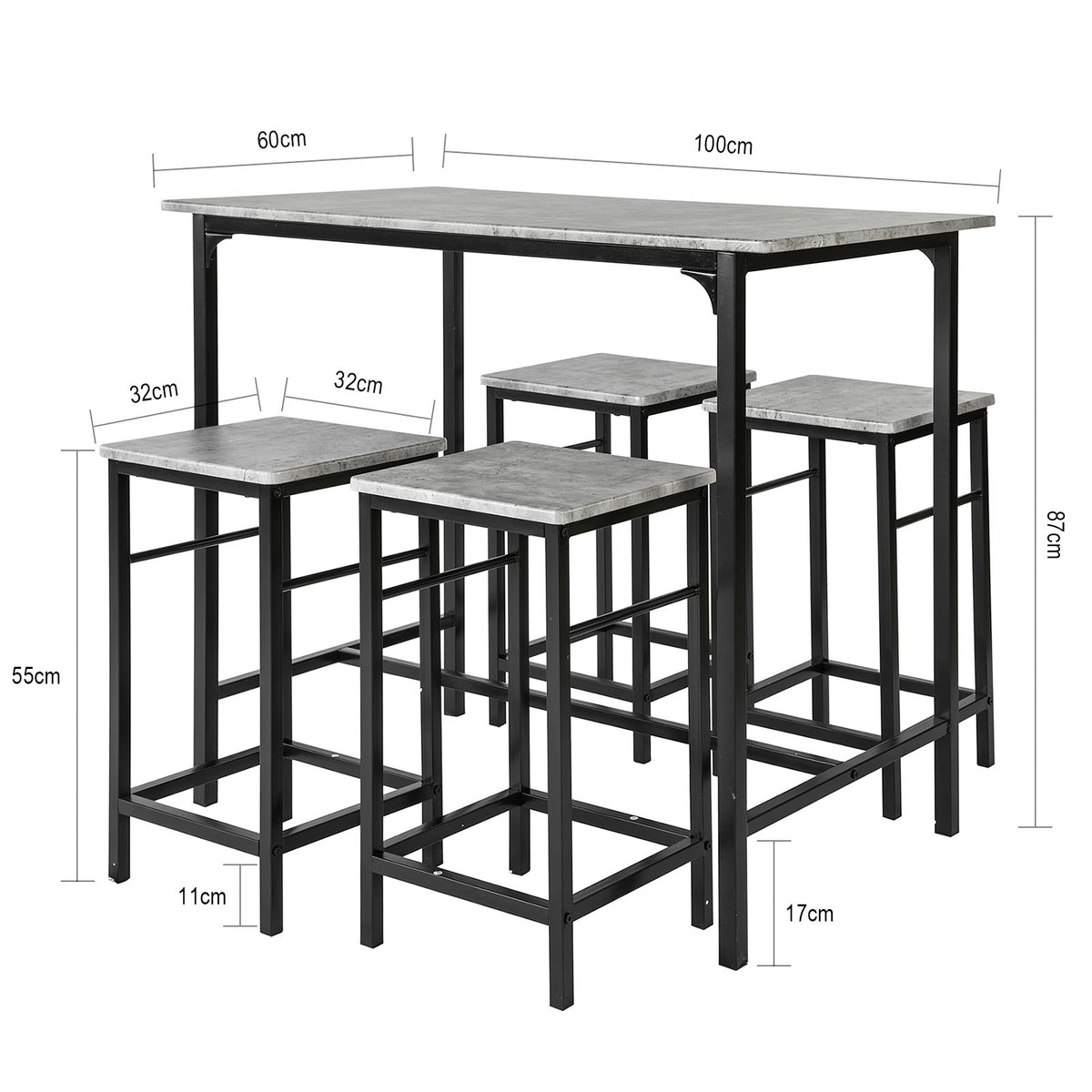 SoBuy OGT11-HG, Bar Set-1 Bar Table and 4 Stools, 5 Pieces Home Kitchen Breakfast Bar Set Furniture Dining Set, Grey