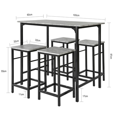 SoBuy OGT11-HG, Bar Set-1 Bar Table and 4 Stools, 5 Pieces Home Kitchen Breakfast Bar Set Furniture Dining Set, Grey
