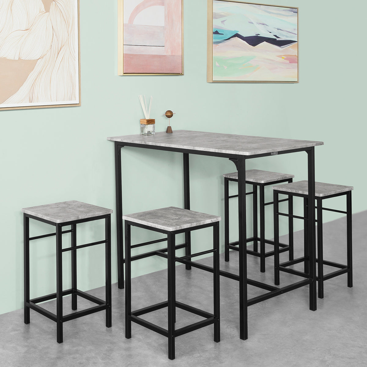 SoBuy OGT11-HG, Bar Set-1 Bar Table and 4 Stools, 5 Pieces Home Kitchen Breakfast Bar Set Furniture Dining Set, Grey