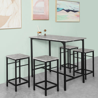 SoBuy OGT11-HG, Bar Set-1 Bar Table and 4 Stools, 5 Pieces Home Kitchen Breakfast Bar Set Furniture Dining Set, Grey
