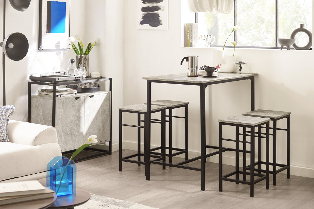 SoBuy OGT11-HG, Bar Set-1 Bar Table and 4 Stools, 5 Pieces Home Kitchen Breakfast Bar Set Furniture Dining Set, Grey