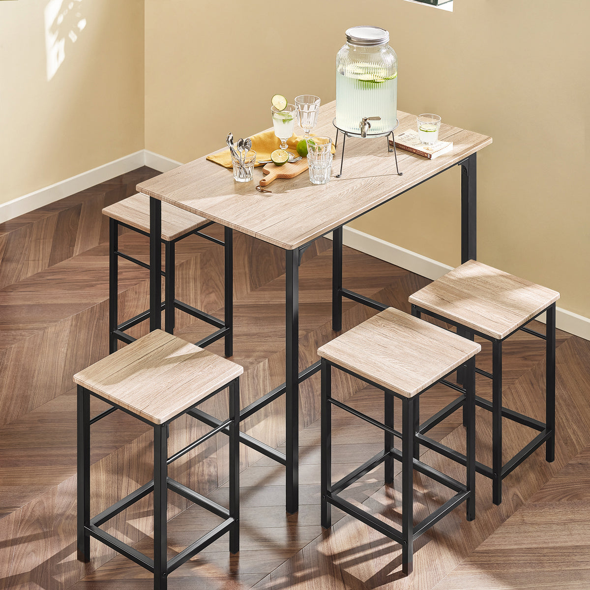 SoBuy OGT11-N, Bar Set-1 Bar Table and 4 Stools, 5 Pieces Home Kitchen Breakfast Bar Set Furniture Dining Set, Wood