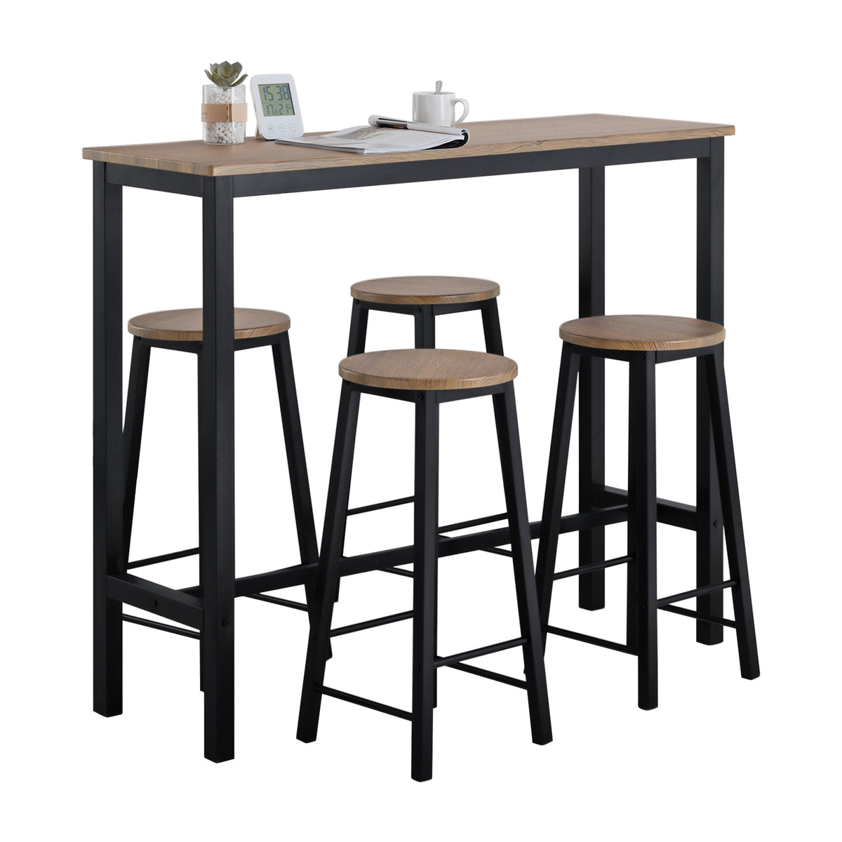 SoBuy OGT22-SCH, Bar Set- Bar Table and 4 Stools, Home Kitchen Furniture Dining Set, Black