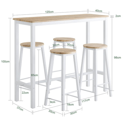 SoBuy OGT22-WN, Breakfast Bar and Stools Set 5-Piece Kitchen Dining Set with High Table & 4 Stools Space Saving Compact Bar Table for Small Kitchens and Flats Natural