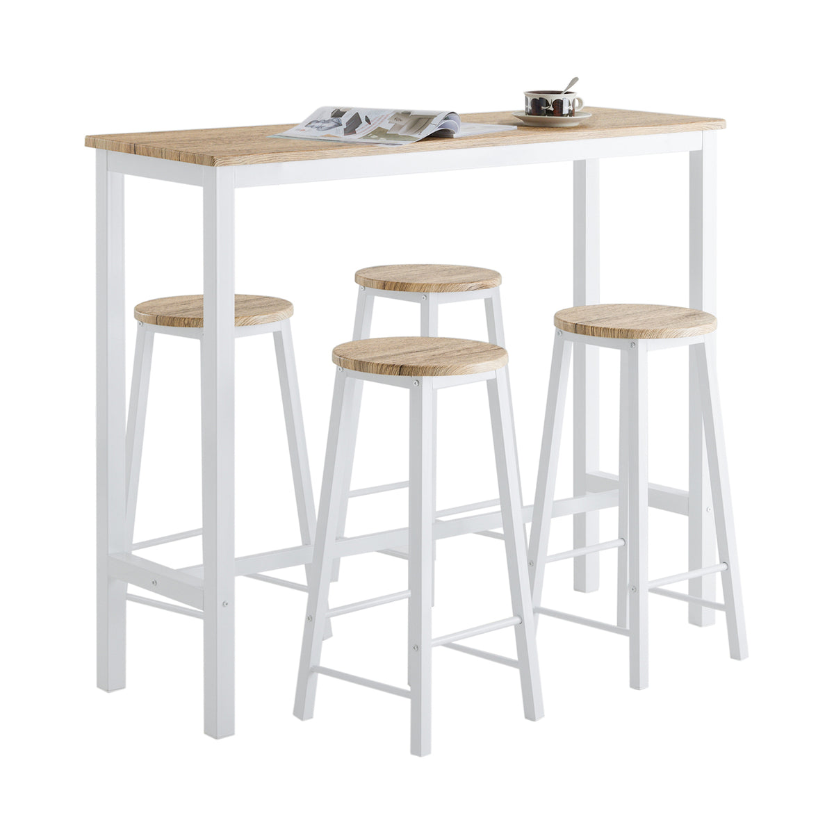 SoBuy OGT22-WN, Breakfast Bar and Stools Set 5-Piece Kitchen Dining Set with High Table & 4 Stools Space Saving Compact Bar Table for Small Kitchens and Flats Natural
