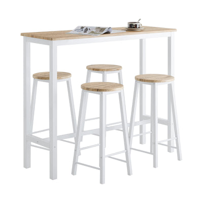 SoBuy OGT22-WN, Breakfast Bar and Stools Set 5-Piece Kitchen Dining Set with High Table & 4 Stools Space Saving Compact Bar Table for Small Kitchens and Flats Natural
