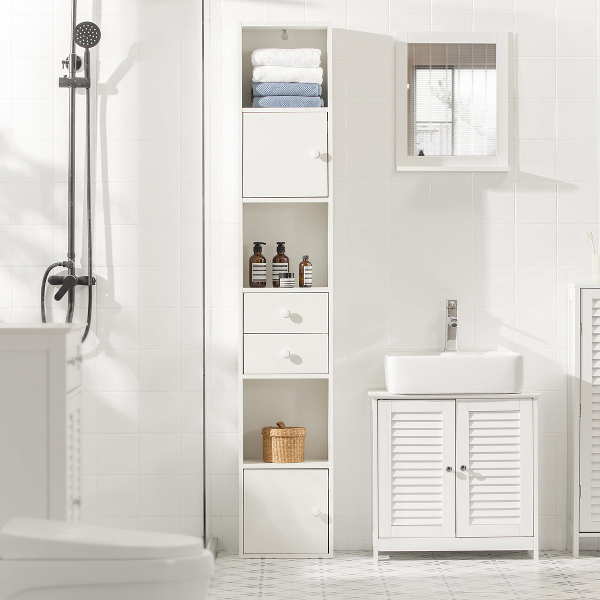 SoBuy STR10-W, Bathroom Tall Cabinet Bathroom Shelf Bathroom Storage Cabinet, White